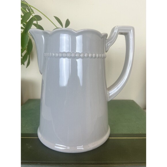 Vintage Gray Farmhouse Ceramic Scalloped Water Pitcher / Country 7.5” USA - Picture 2 of 9